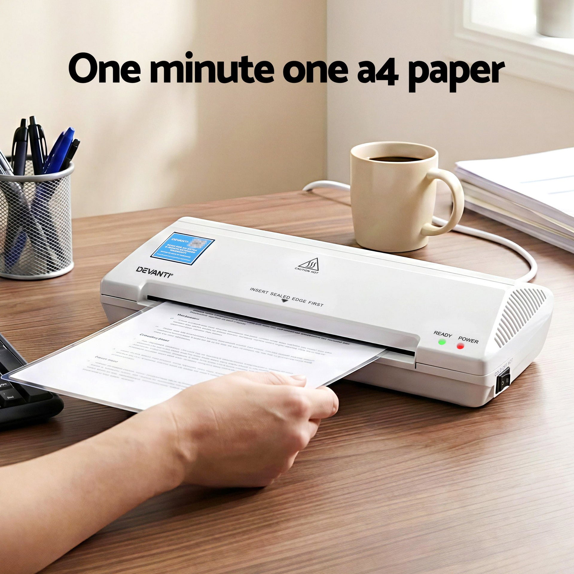 Devanti A4 Laminator Machine, Hot & Cold Thermal Fast Lamination Anti-Jam Laminator for Office School Home Document Photo Card Handmade A4 A5 A6, White Awezingly