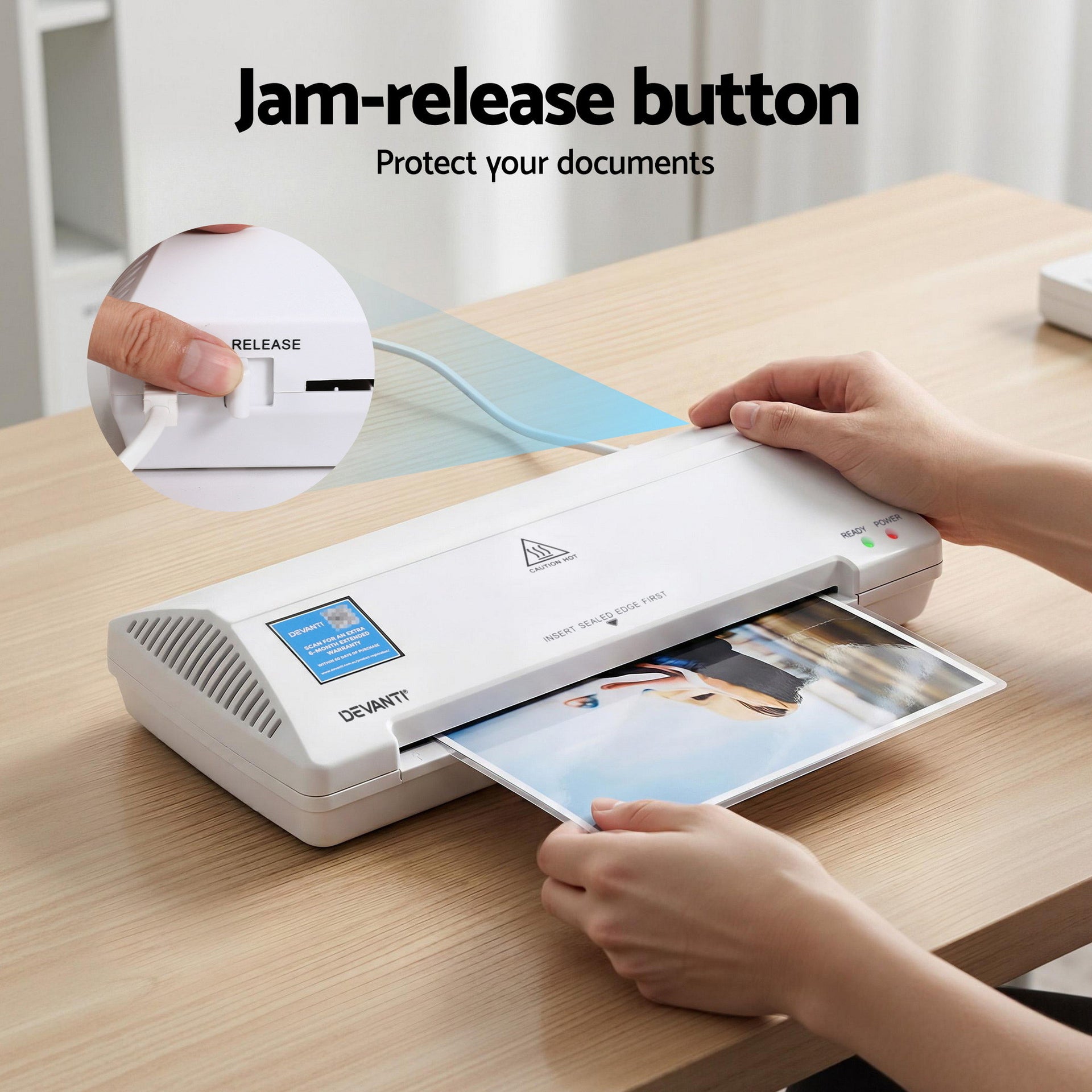 Devanti A4 Laminator Machine, Hot & Cold Thermal Fast Lamination Anti-Jam Laminator for Office School Home Document Photo Card Handmade A4 A5 A6, White Awezingly