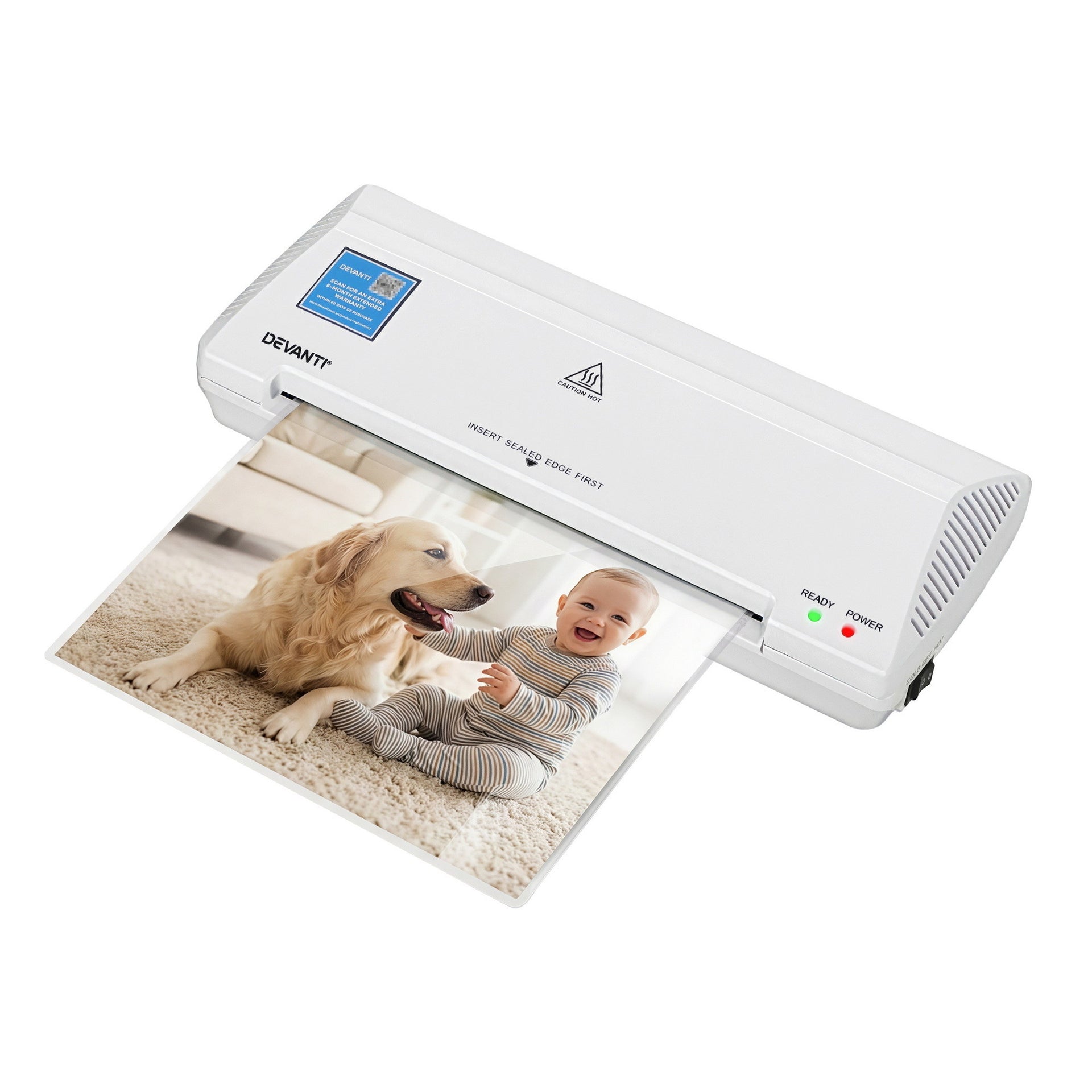 Devanti A4 Laminator Machine, Hot & Cold Thermal Fast Lamination Anti-Jam Laminator for Office School Home Document Photo Card Handmade A4 A5 A6, White Awezingly