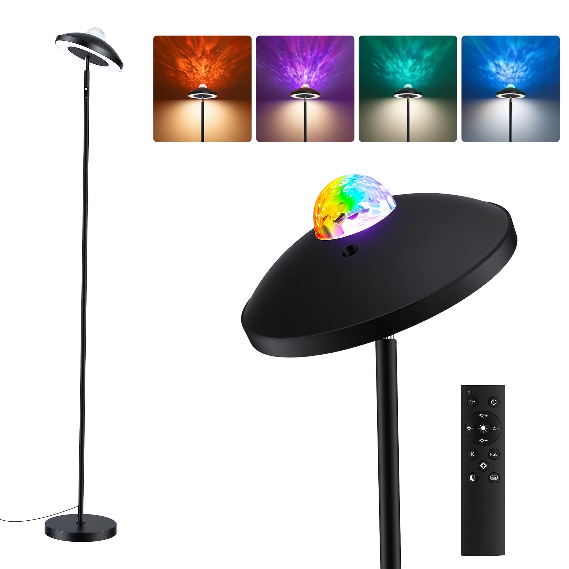 Artiss 2-in-1 LED Floor Lamp with Galaxy Projector &Remote, 178cm Tall Torchiere Standing Light with Dynamic RGB Aurora Stepless 4 Colour Temperatures, 1H Timer for Living Room, Bedroom Kids Room Awezingly