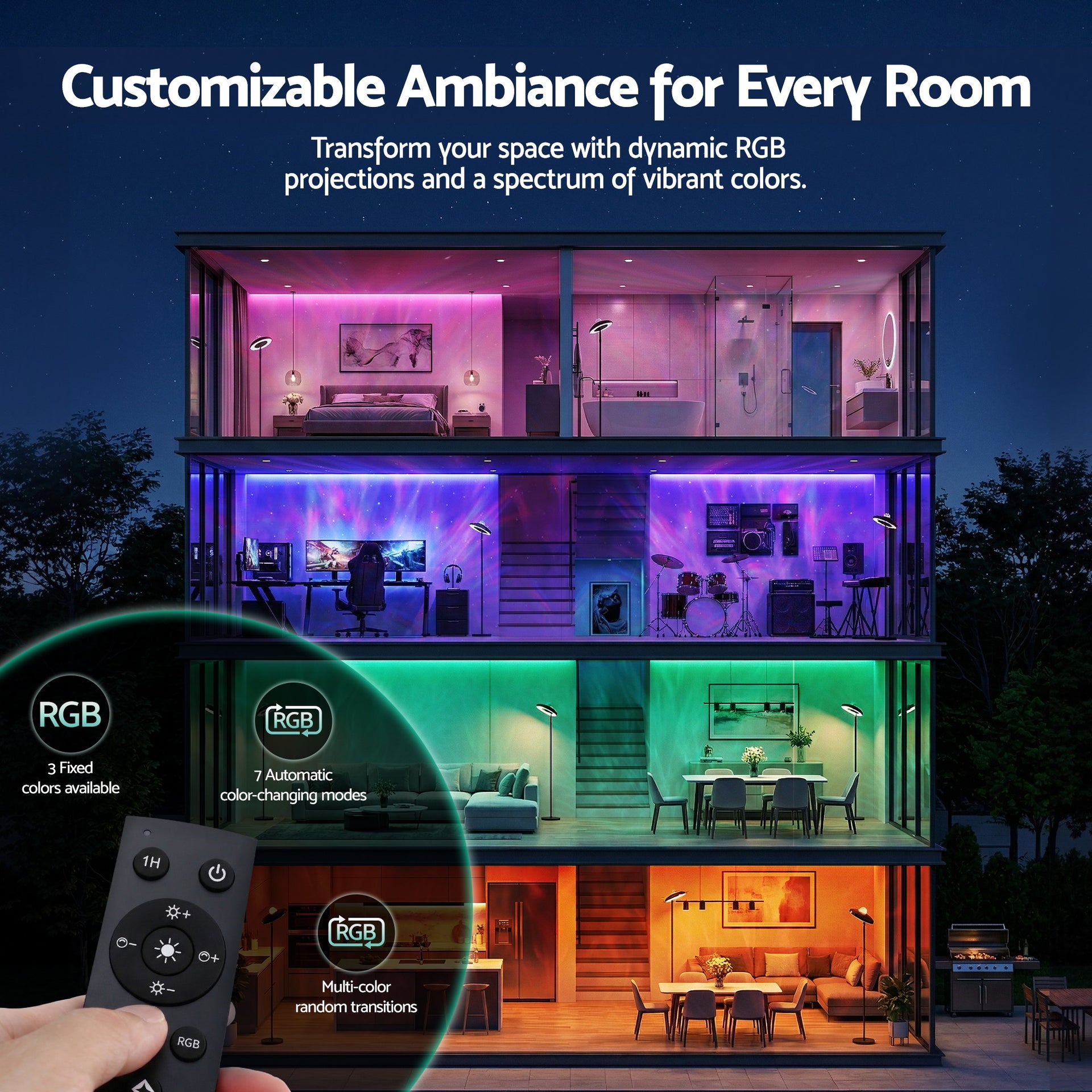 Artiss 2-in-1 LED Floor Lamp with Galaxy Projector &Remote, 178cm Tall Torchiere Standing Light with Dynamic RGB Aurora Stepless 4 Colour Temperatures, 1H Timer for Living Room, Bedroom Kids Room Awezingly
