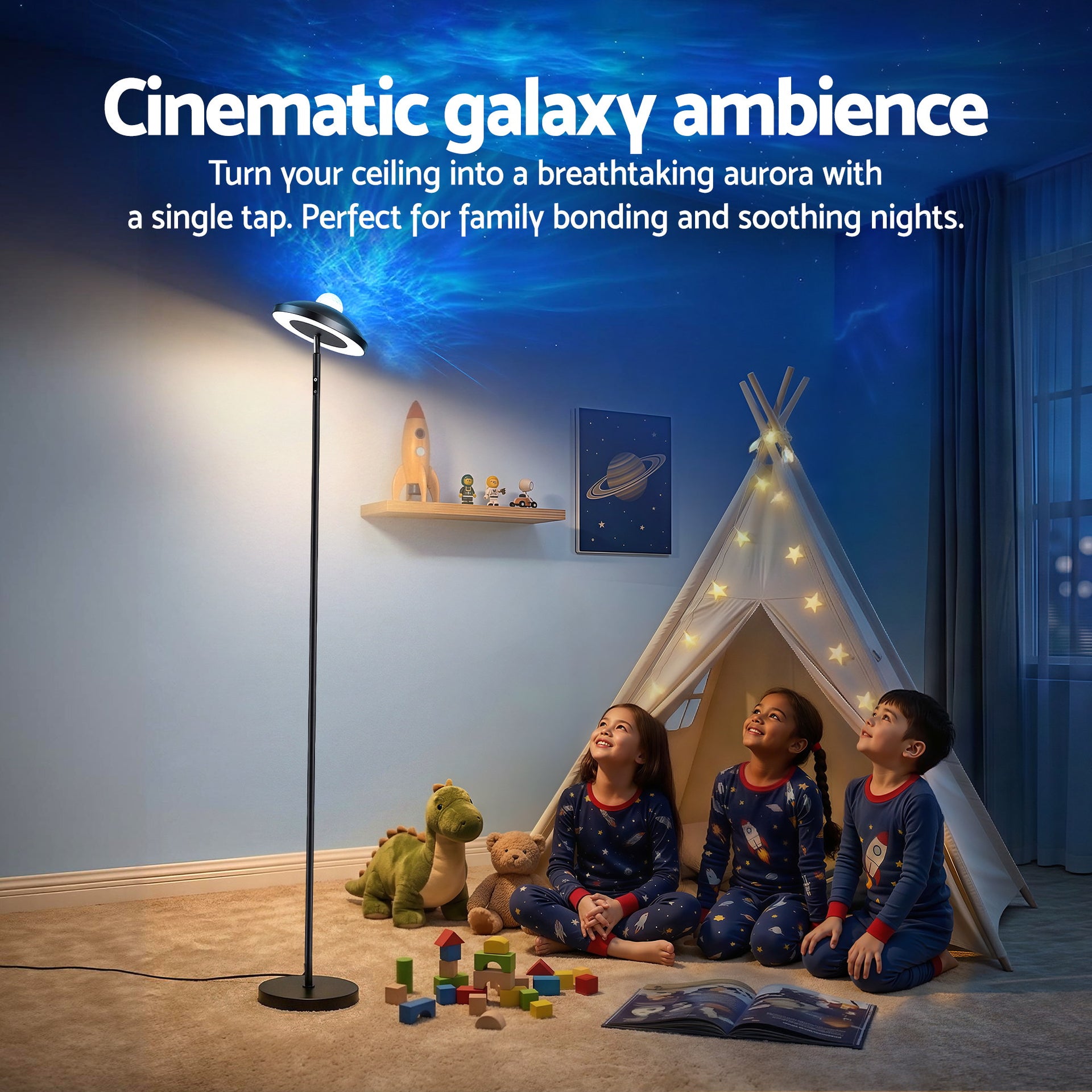 Artiss 2-in-1 LED Floor Lamp with Galaxy Projector &Remote, 178cm Tall Torchiere Standing Light with Dynamic RGB Aurora Stepless 4 Colour Temperatures, 1H Timer for Living Room, Bedroom Kids Room Awezingly