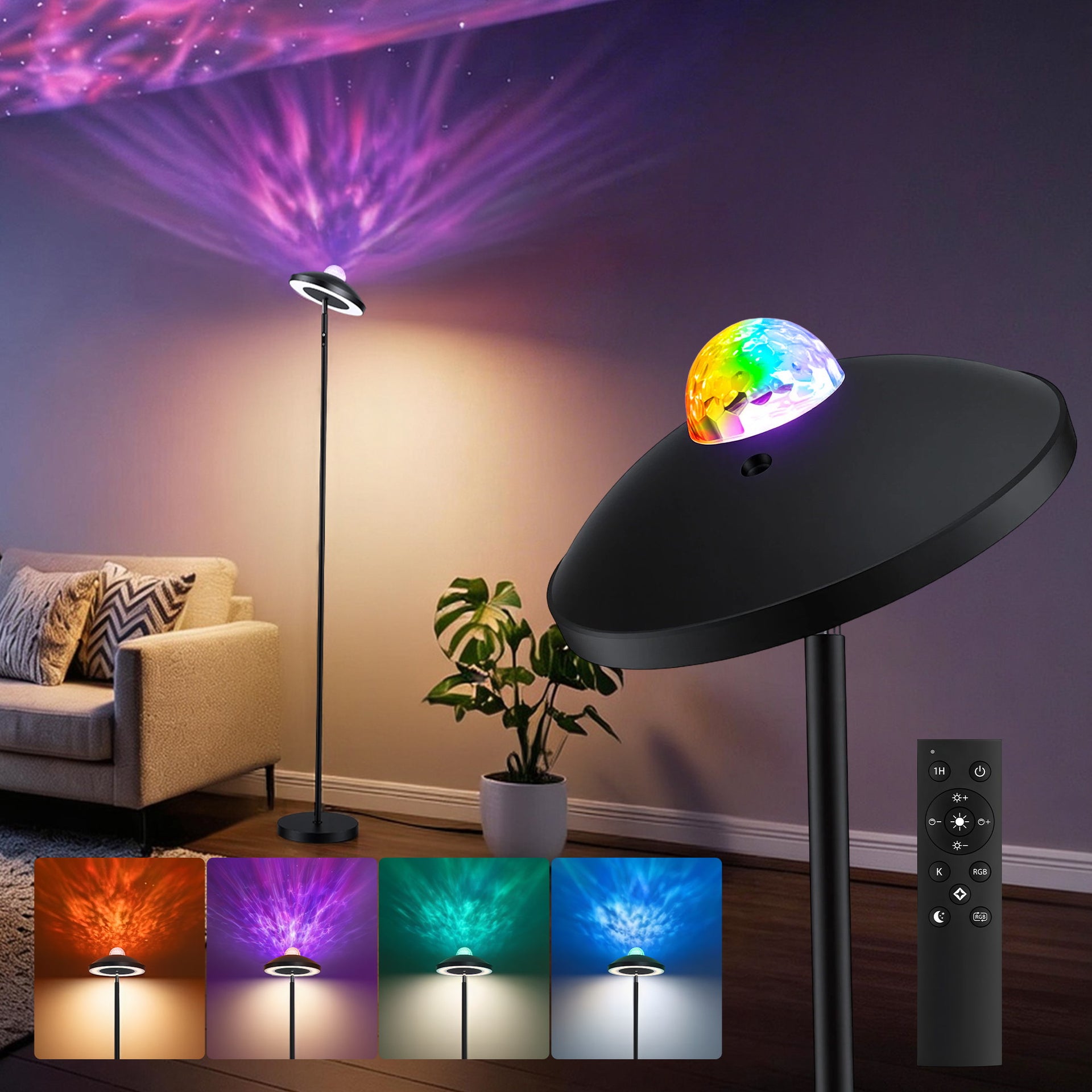 Artiss 2-in-1 LED Floor Lamp with Galaxy Projector &Remote, 178cm Tall Torchiere Standing Light with Dynamic RGB Aurora Stepless 4 Colour Temperatures, 1H Timer for Living Room, Bedroom Kids Room Awezingly