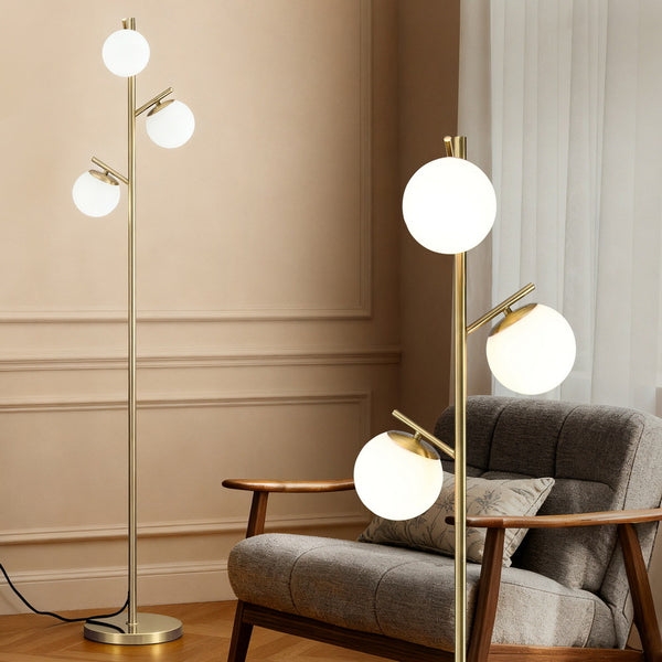 Artiss 3-Light Tree Floor Lamp 165cm Tall Standing Light with Sphere Glass Shades for Modern Homes Awezingly