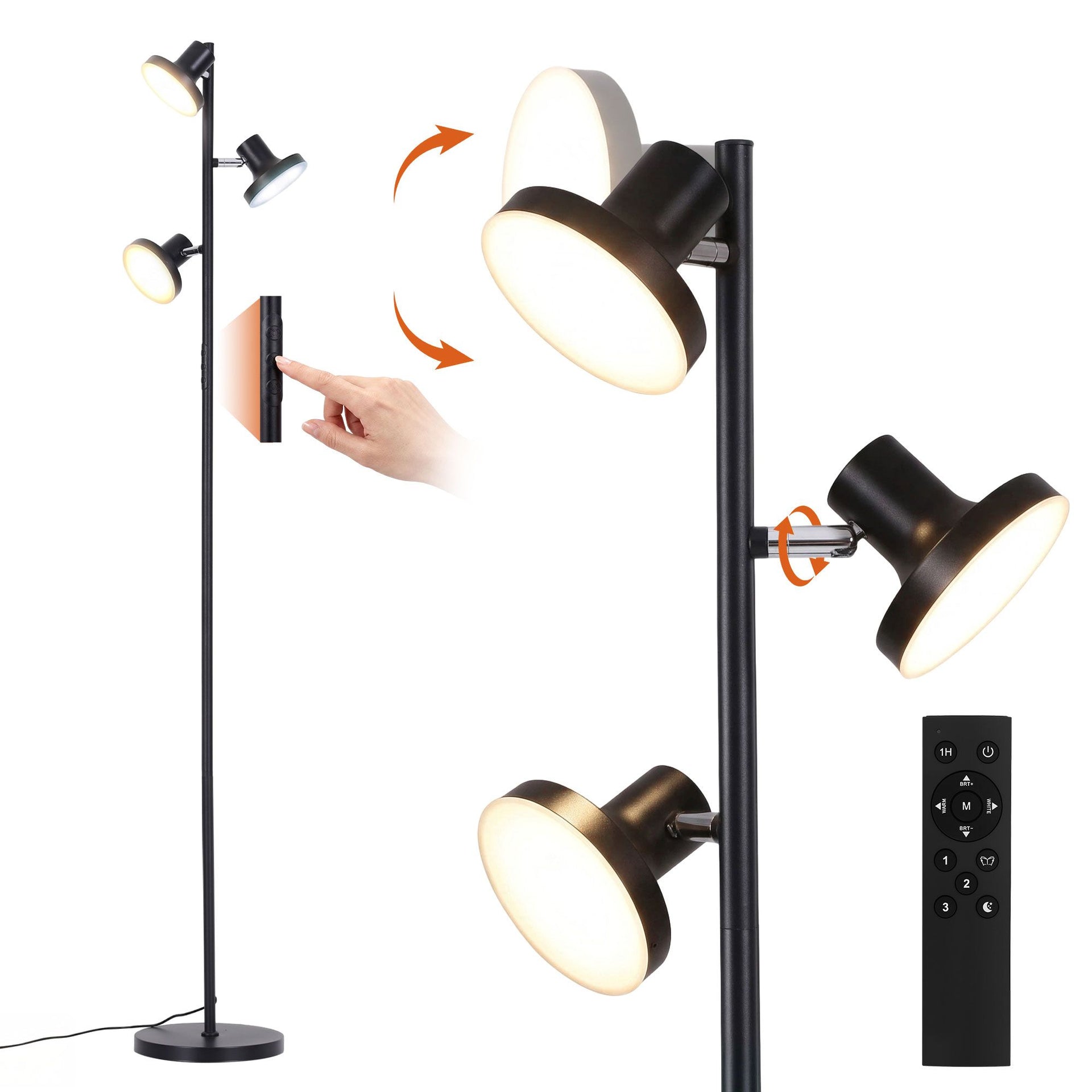 Artiss LED Tree Floor Lamp, 36W Modern Dimmable Standing Lamp with Remote & Touch Control, 4 Color Temperatures, 3 Rotatable LED Light Floor Lamps for Living Room, Bedroom, Office Artiss
