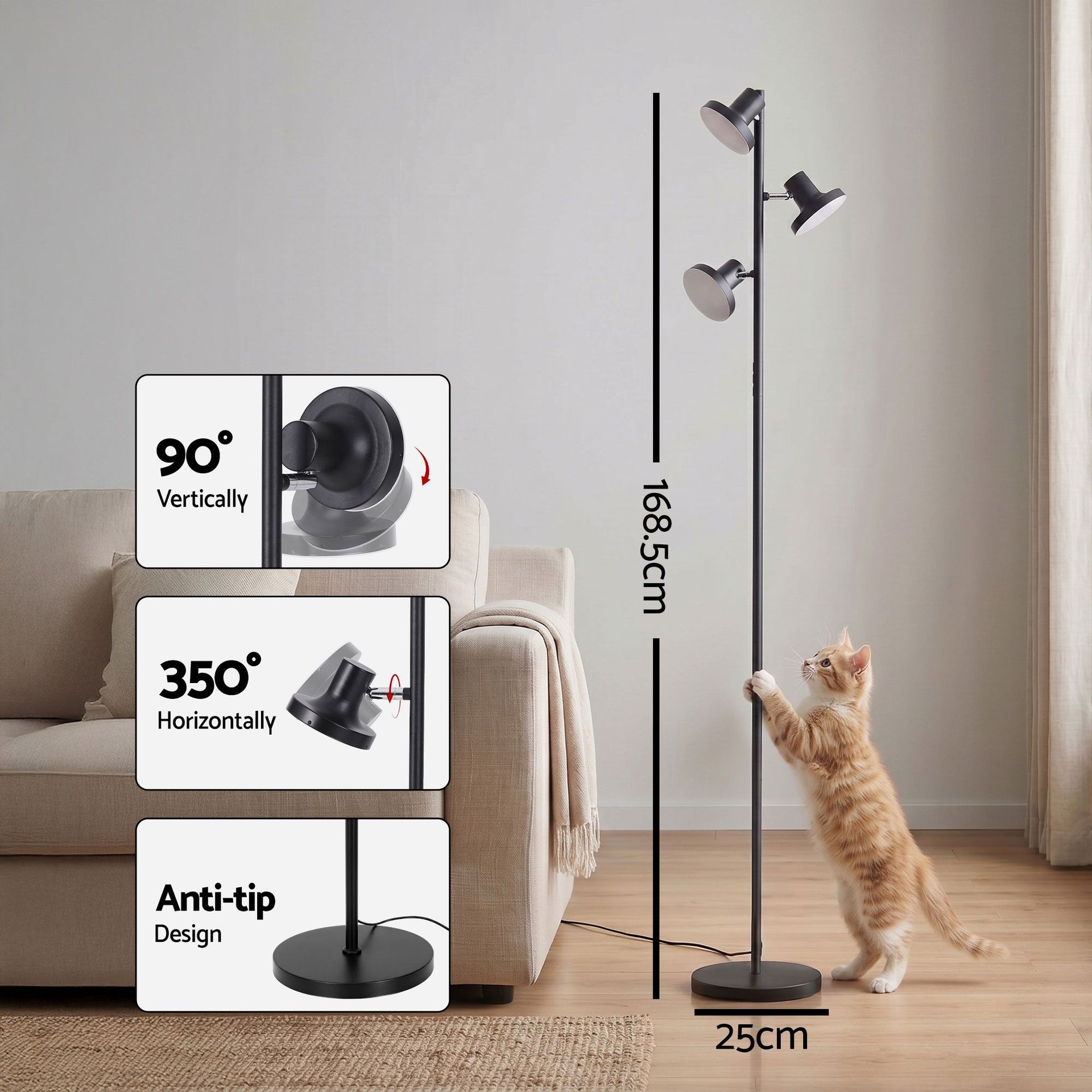 Artiss LED Tree Floor Lamp, 36W Modern Dimmable Standing Lamp with Remote & Touch Control, 4 Color Temperatures, 3 Rotatable LED Light Floor Lamps for Living Room, Bedroom, Office Artiss