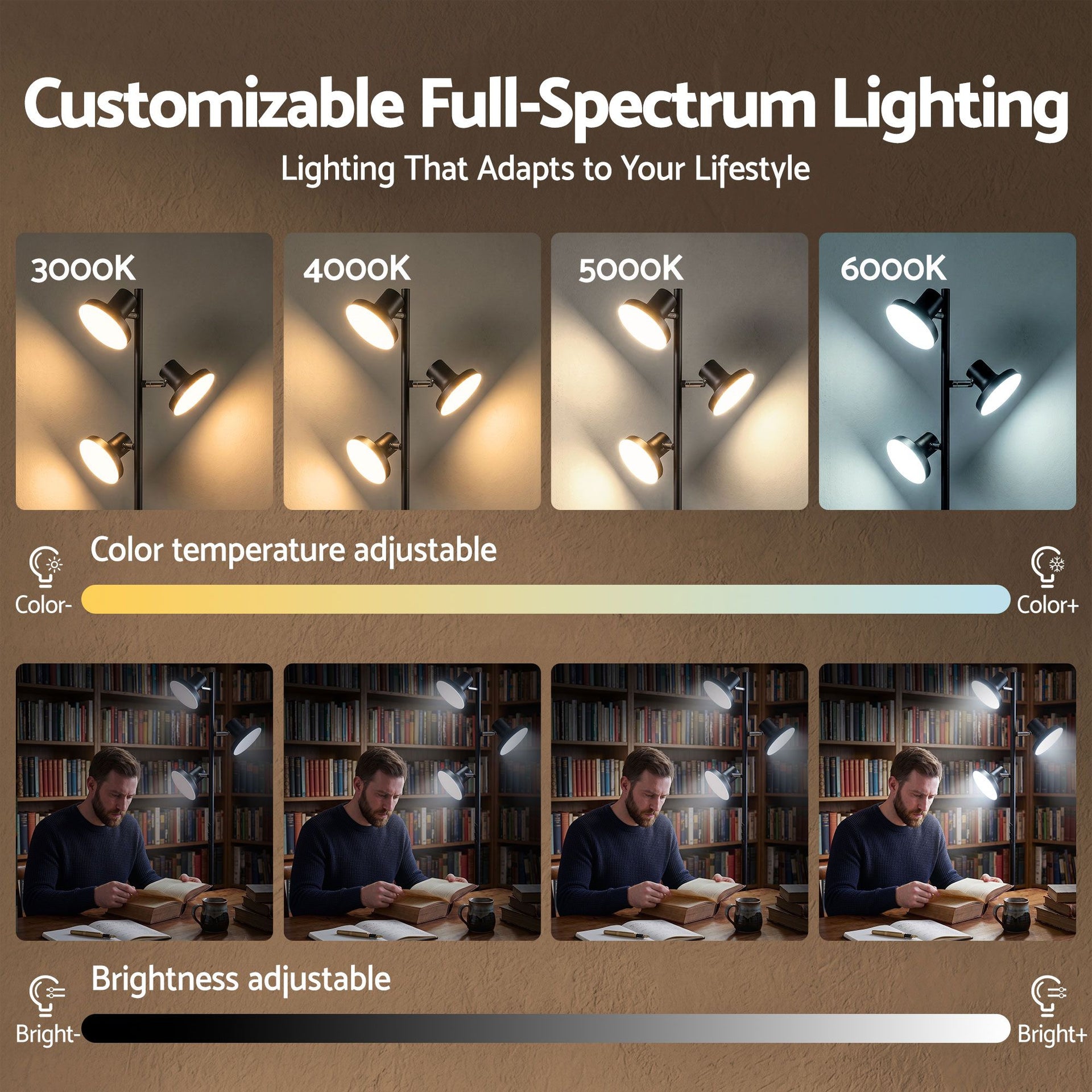 Artiss LED Tree Floor Lamp, 36W Modern Dimmable Standing Lamp with Remote & Touch Control, 4 Color Temperatures, 3 Rotatable LED Light Floor Lamps for Living Room, Bedroom, Office Artiss