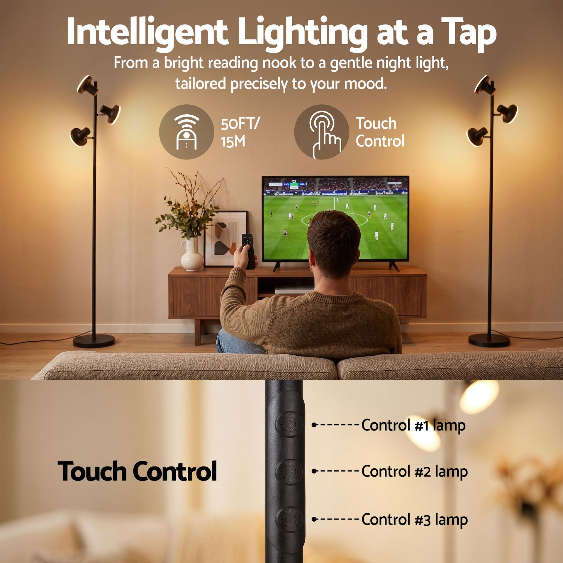Artiss LED Tree Floor Lamp, 36W Modern Dimmable Standing Lamp with Remote & Touch Control, 4 Color Temperatures, 3 Rotatable LED Light Floor Lamps for Living Room, Bedroom, Office Artiss