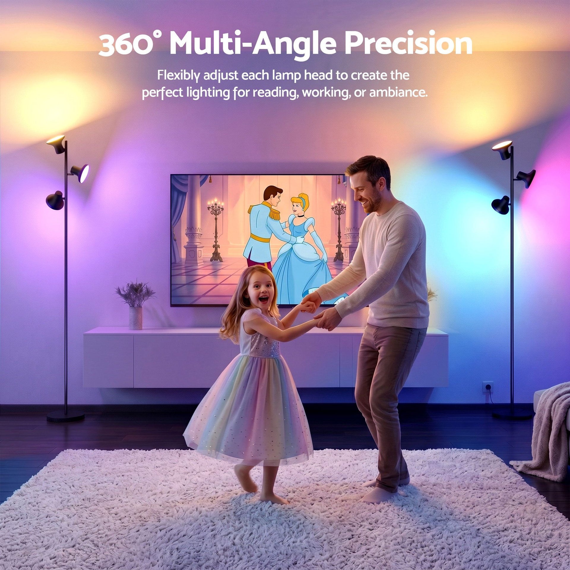 Artiss RGB Floor Lamp LED with 3 Swivel Lights Color Changing Lamp with Remote Stepless Dimmable Artiss