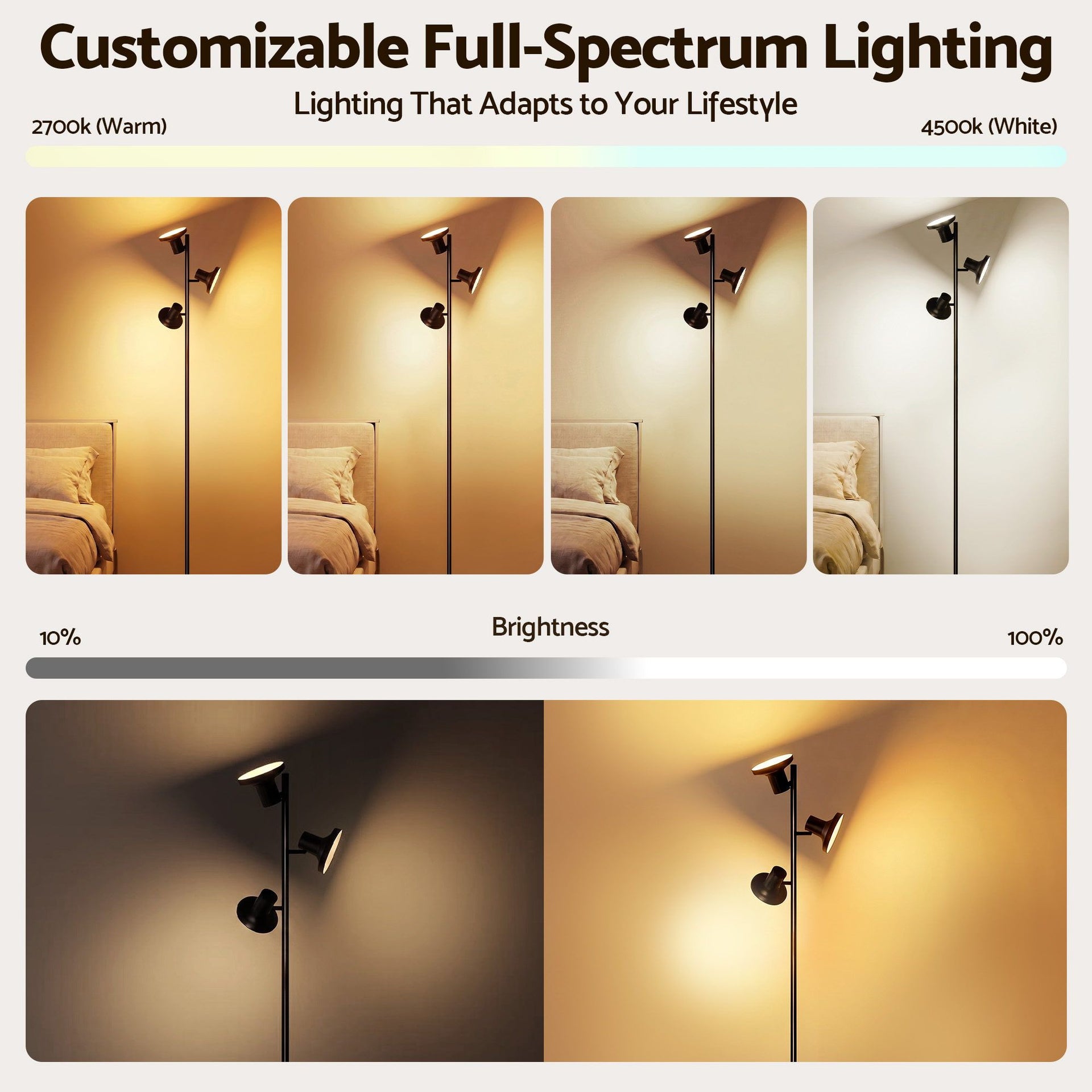 Artiss RGB Floor Lamp LED with 3 Swivel Lights Color Changing Lamp with Remote Stepless Dimmable Artiss