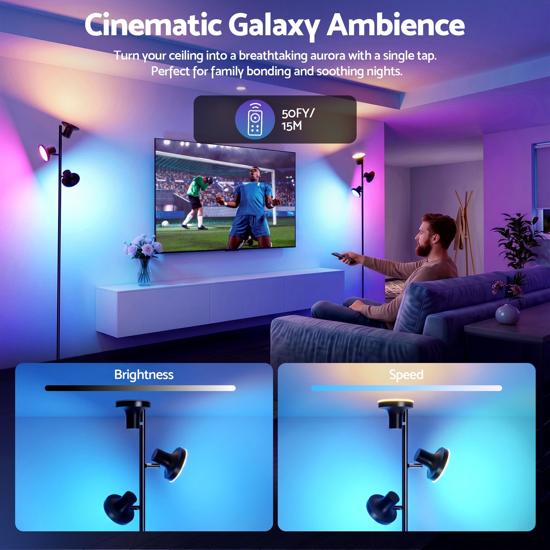 Artiss RGB Floor Lamp LED with 3 Swivel Lights Color Changing Lamp with Remote Stepless Dimmable Artiss