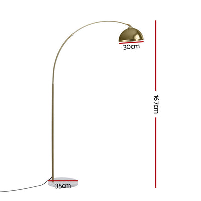 Artiss Modern Arched Floor Lamp Gold Brass Standing Heavy-Duty Marble Base for Living Room Bedroom