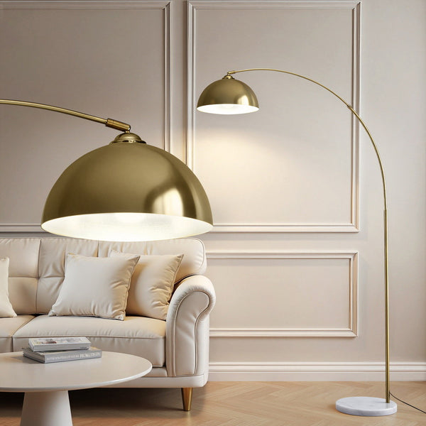 Artiss Modern Arched Floor Lamp Gold Brass Standing Heavy-Duty Marble Base for Living Room Bedroom Awezingly