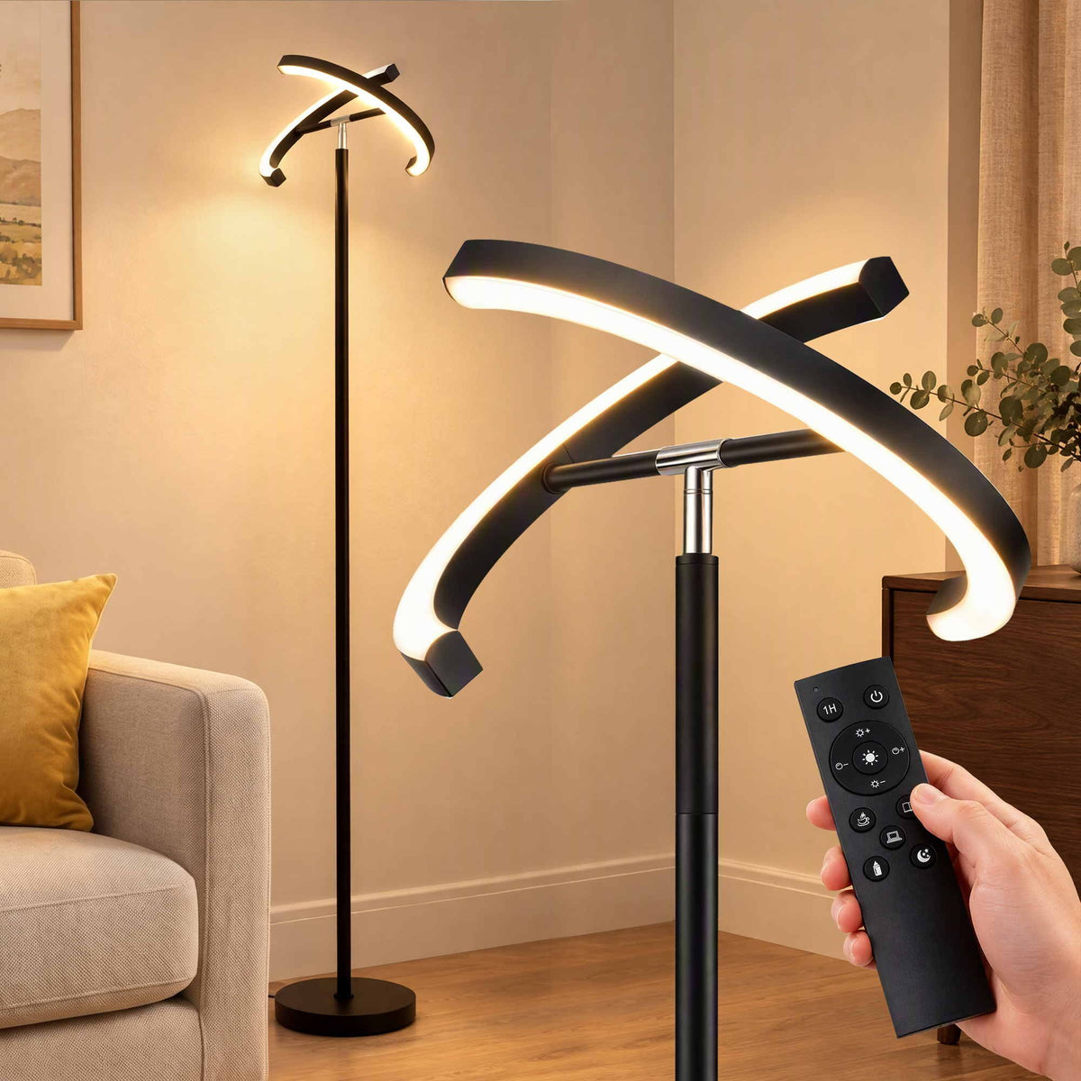 Artiss LED Floor Lamp with Dual Rotating Heads, Dimmable Light and Remote Control Black 20W Awezingly