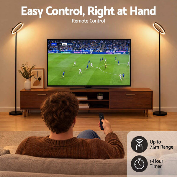 Artiss LED Floor Lamp with Dual Rotating Heads, Dimmable Light and Remote Control Black 20W Awezingly