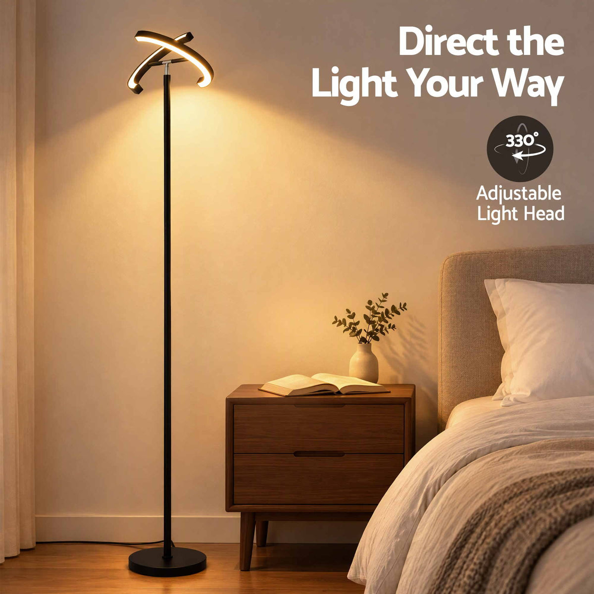 Artiss LED Floor Lamp with Dual Rotating Heads, Dimmable Light and Remote Control Black 20W Awezingly