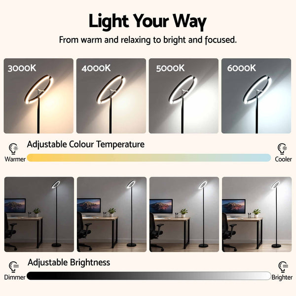 Artiss LED Floor Lamp with Dual Rotating Heads, Dimmable Light and Remote Control Black 20W Awezingly