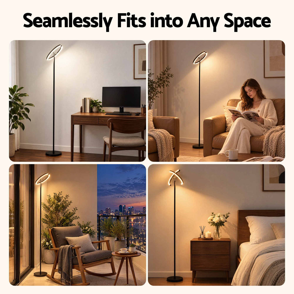 Artiss LED Floor Lamp with Dual Rotating Heads, Dimmable Light and Remote Control Black 20W Awezingly