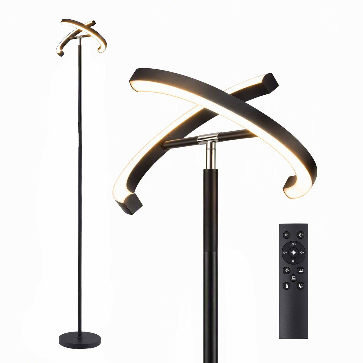 Artiss LED Floor Lamp with Dual Rotating Heads, Dimmable Light and Remote Control Black 20W Awezingly