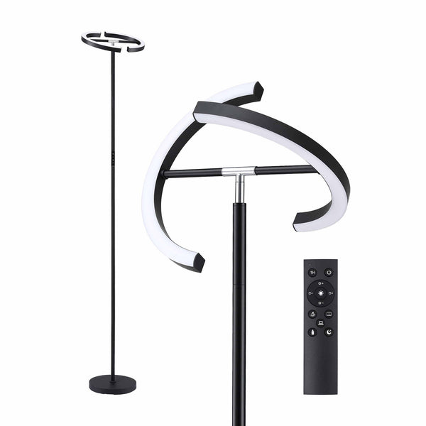 Artiss LED Floor Lamp with Dual Rotating Heads, Dimmable Light and Remote Control Black 20W Awezingly