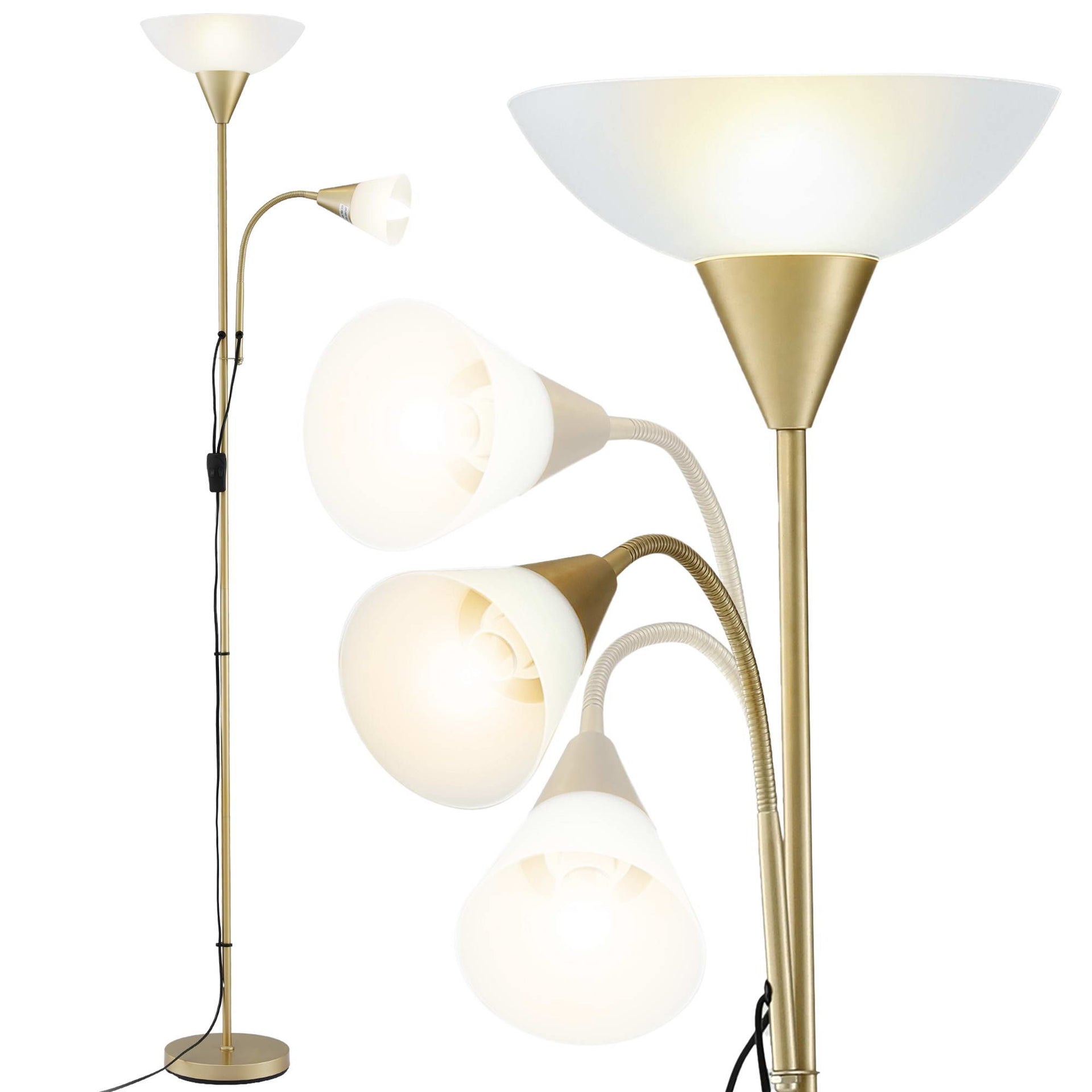 Artiss Gold Floor Lamp with Reading Light | Mother and Child Standing Lamp with 360 Flexible Gooseneck, Individual Switch & Plate Shade, E27 & E14 Bulb (Not Included) Home Living Room Office Reading Artiss