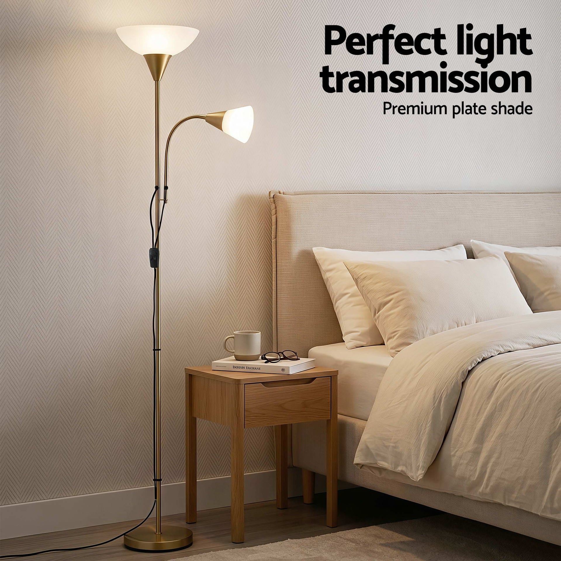 Artiss Gold Floor Lamp with Reading Light | Mother and Child Standing Lamp with 360 Flexible Gooseneck, Individual Switch & Plate Shade, E27 & E14 Bulb (Not Included) Home Living Room Office Reading Artiss
