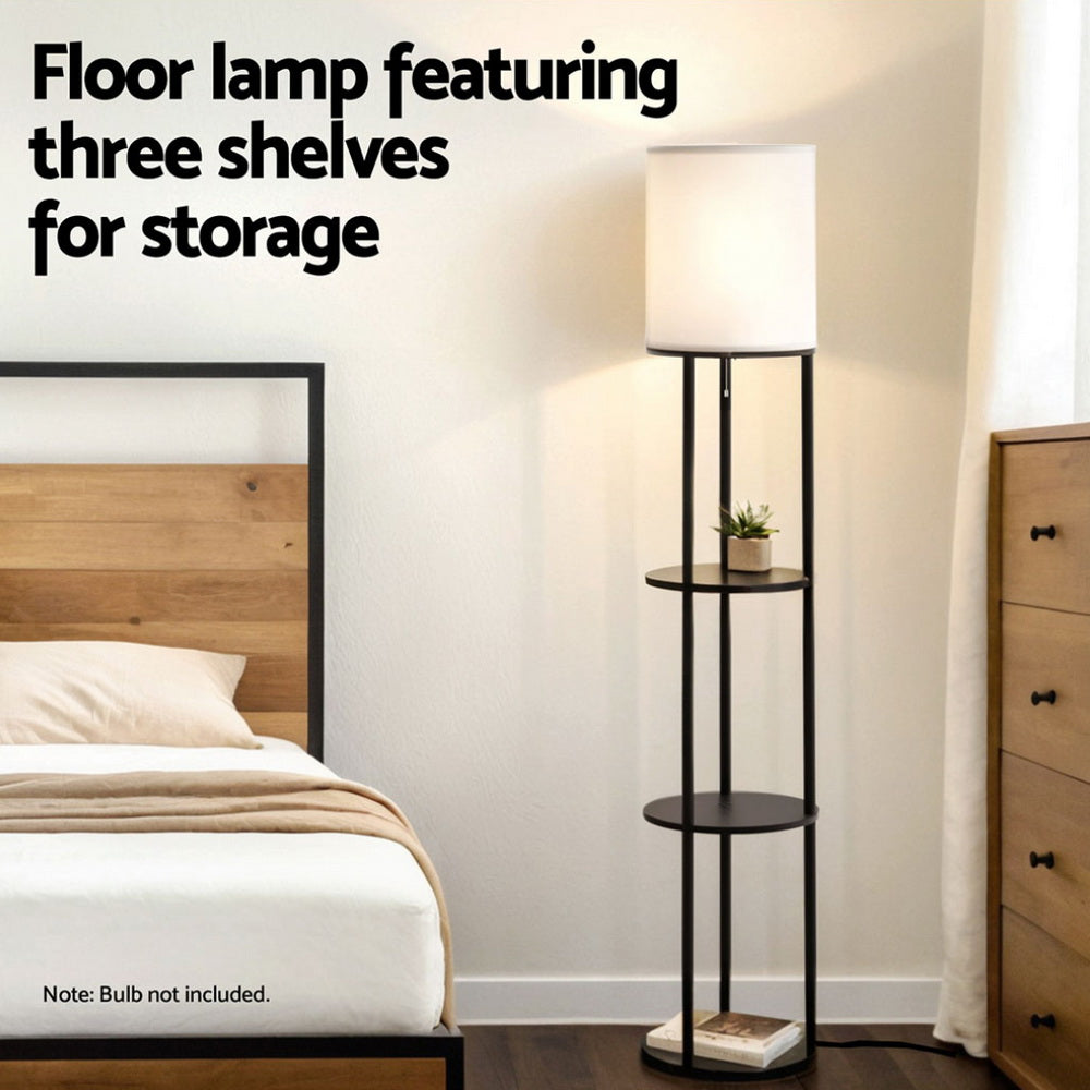 Artiss Floor Lamp 3 Tier Shelf Storage LED Light Stand Home Room Vintage Round Artiss