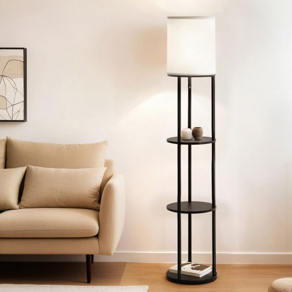 Artiss Floor Lamp 3 Tier Shelf Storage LED Light Stand Home Room Vintage Round Artiss