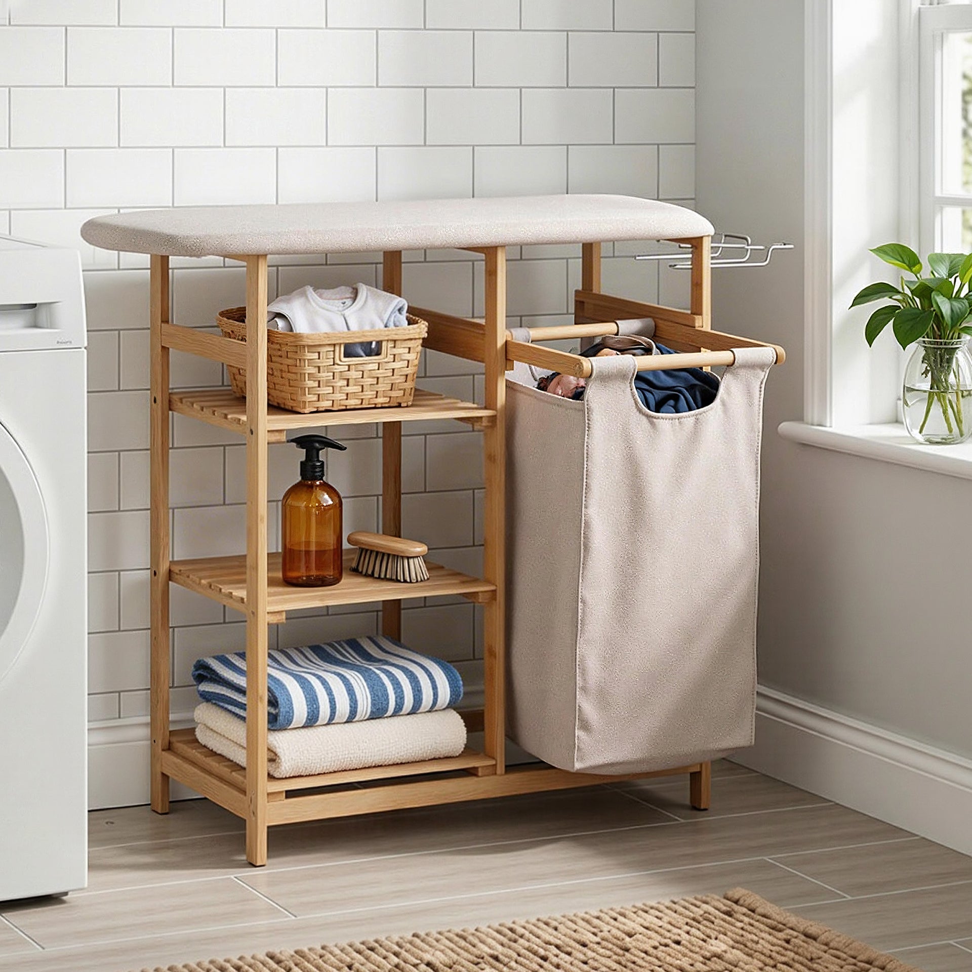 Artiss Laundry Basket Hamper with Ironing Board Bamboo Awezingly