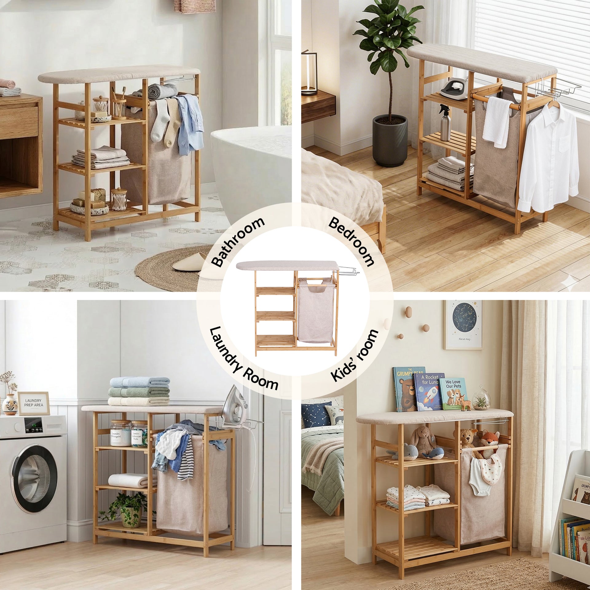 Artiss Laundry Basket Hamper with Ironing Board Bamboo Awezingly
