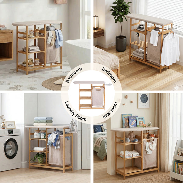 Artiss Laundry Basket Hamper with Ironing Board Bamboo Awezingly