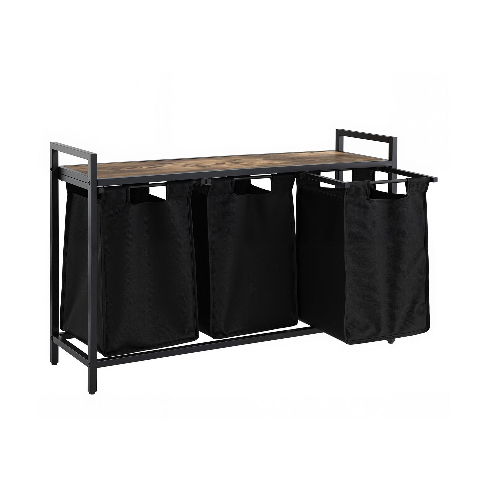 Artiss Laundry Basket with 3 Pull-out Bags Metal Frame Black Awezingly