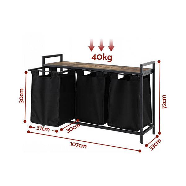 Artiss Laundry Basket with 3 Pull-out Bags Metal Frame Black Awezingly
