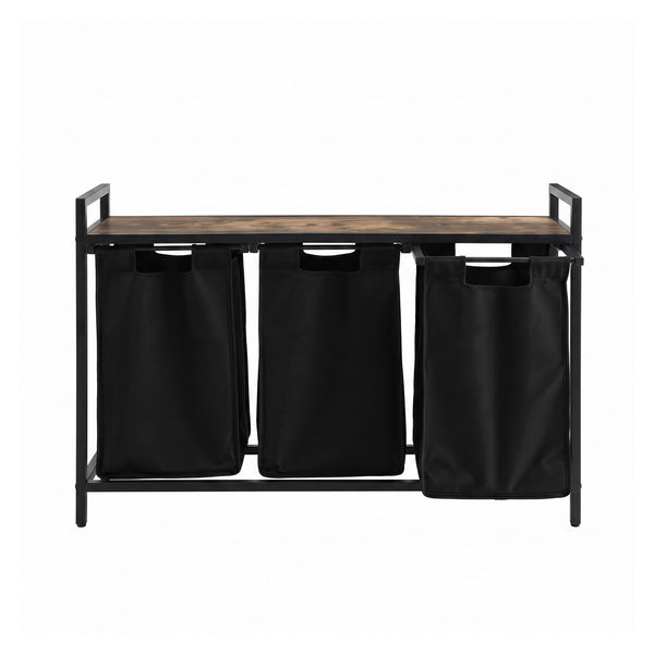 Artiss Laundry Basket with 3 Pull-out Bags Metal Frame Black Awezingly