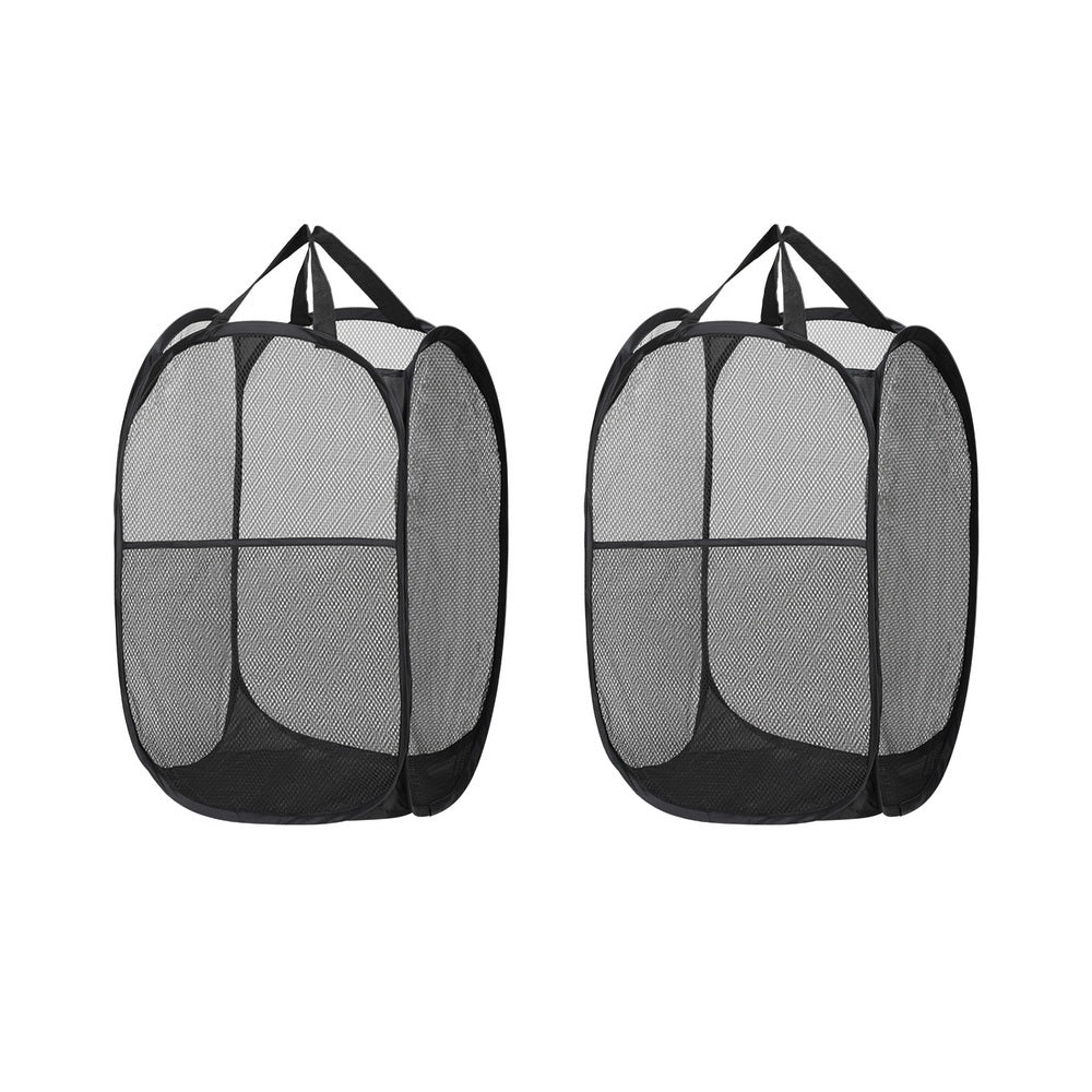 Artiss 2X Laundry Basket Hamper Foldable Black Artiss