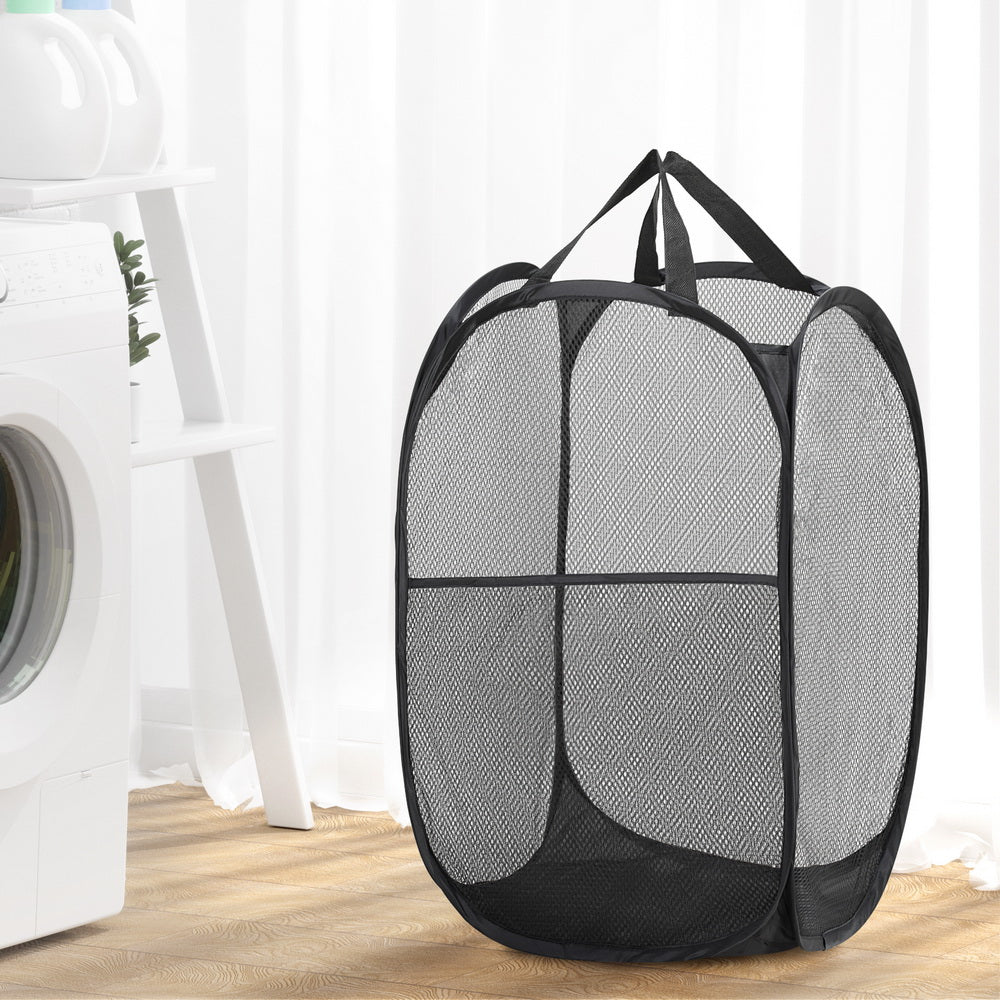 Artiss 2X Laundry Basket Hamper Foldable Black Artiss