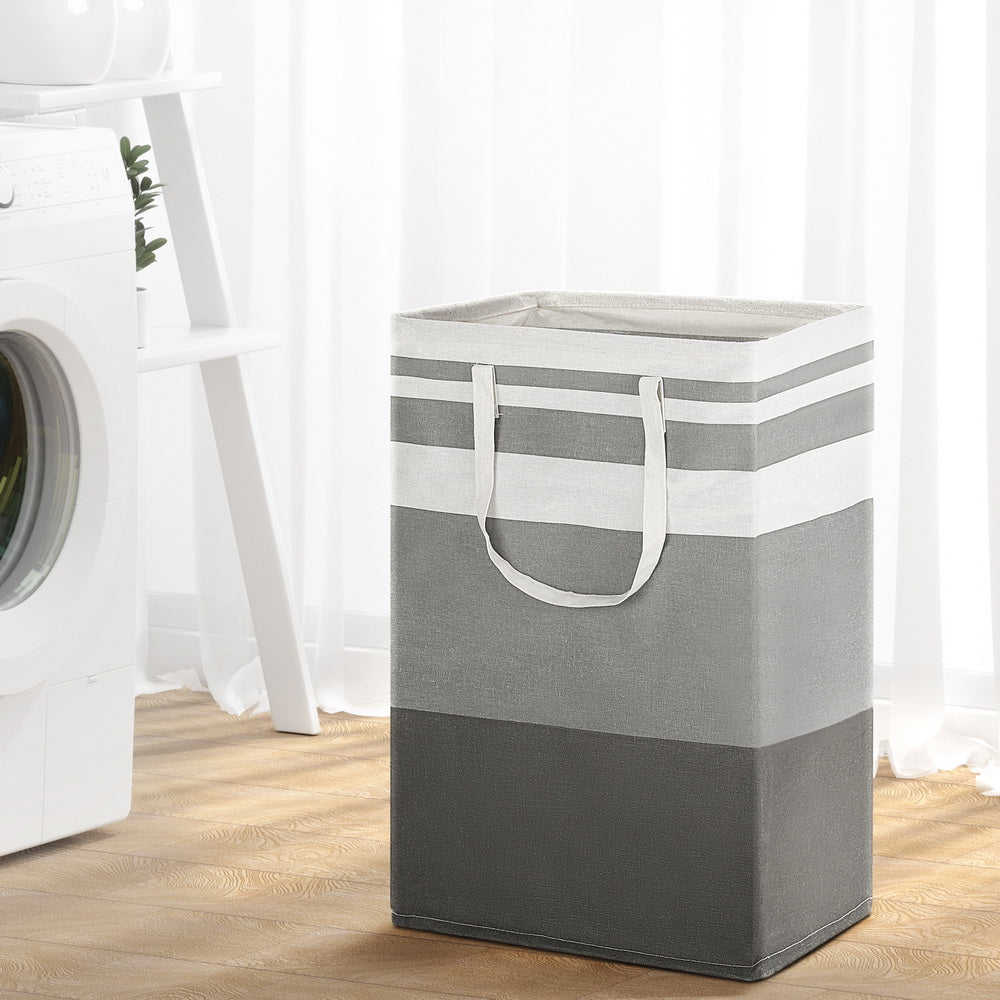 Artiss 2X Laundry Basket Hamper Foldable White Grey Artiss