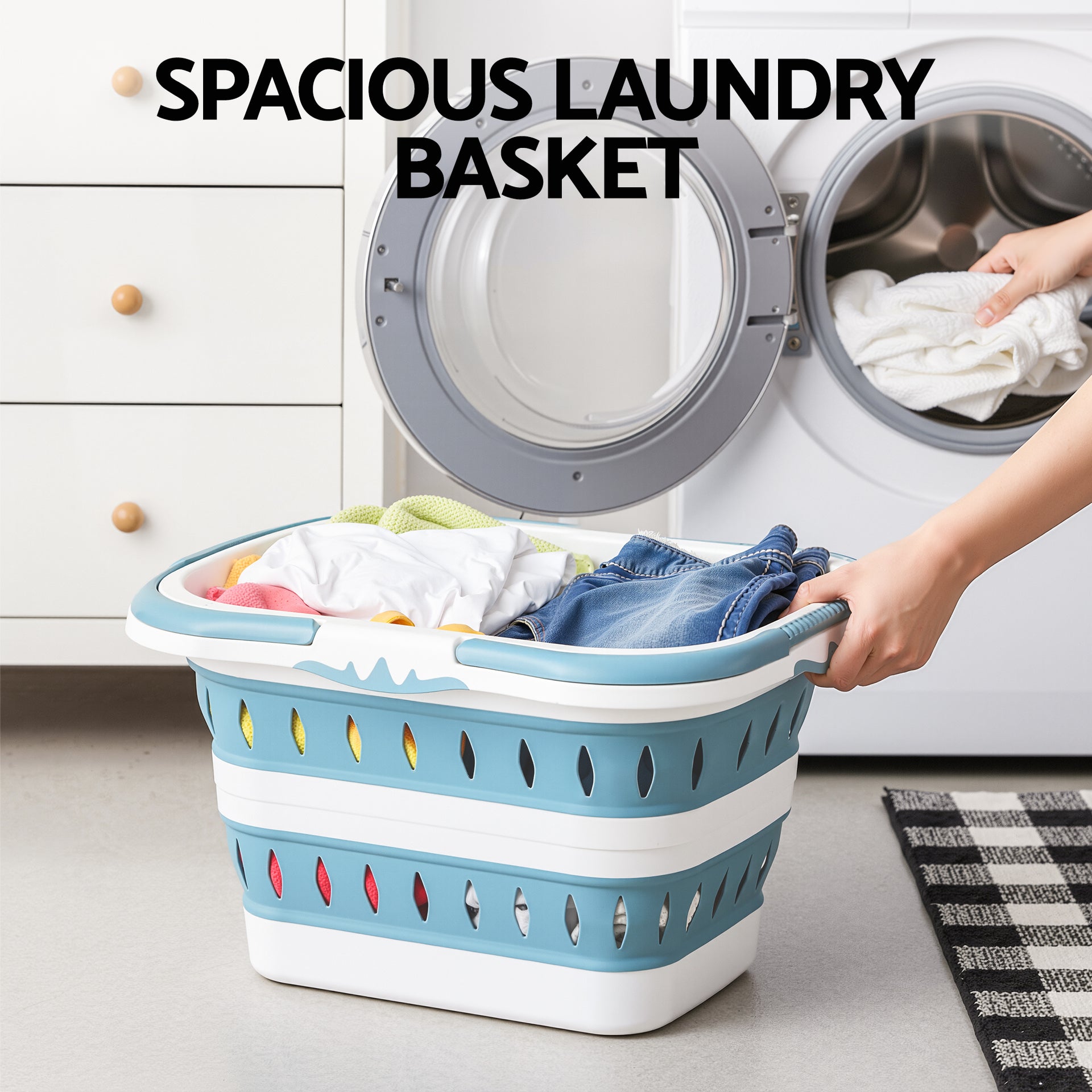 Artiss Laundry Basket Hamper Large Foldable Washing Clothes Storage Organiser Blue Awezingly