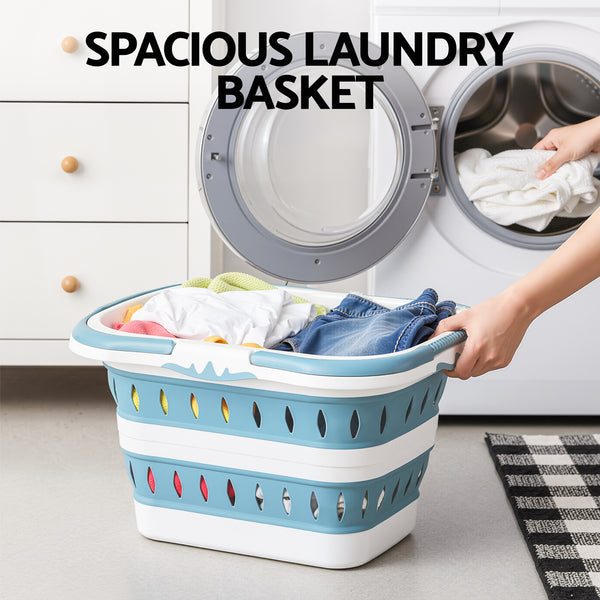 Artiss Laundry Basket Hamper Large Foldable Washing Clothes Storage Organiser Blue Awezingly