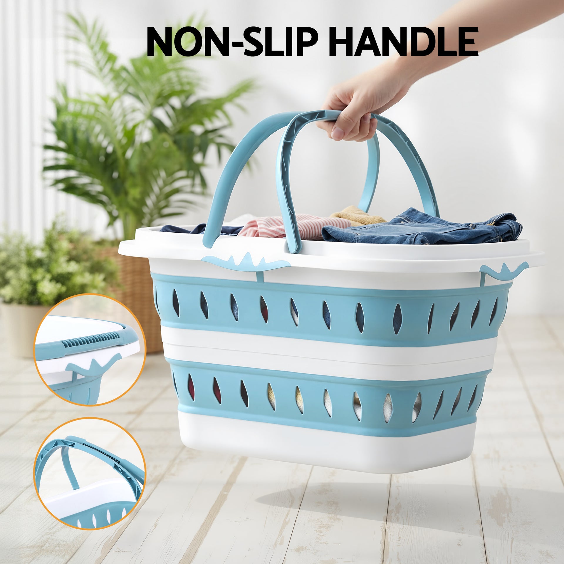 Artiss Laundry Basket Hamper Large Foldable Washing Clothes Storage Organiser Blue Awezingly
