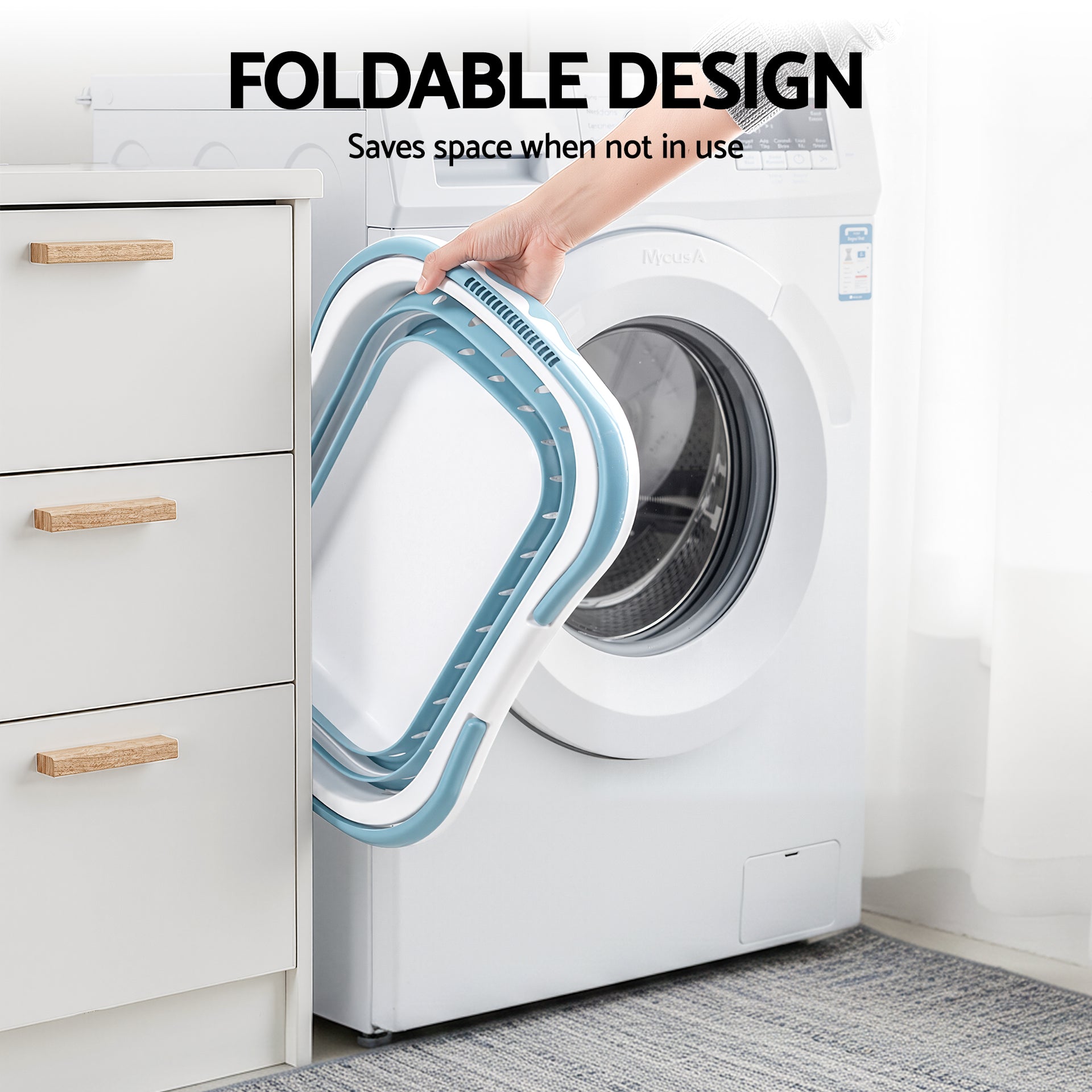 Artiss Laundry Basket Hamper Large Foldable Washing Clothes Storage Organiser Blue Awezingly