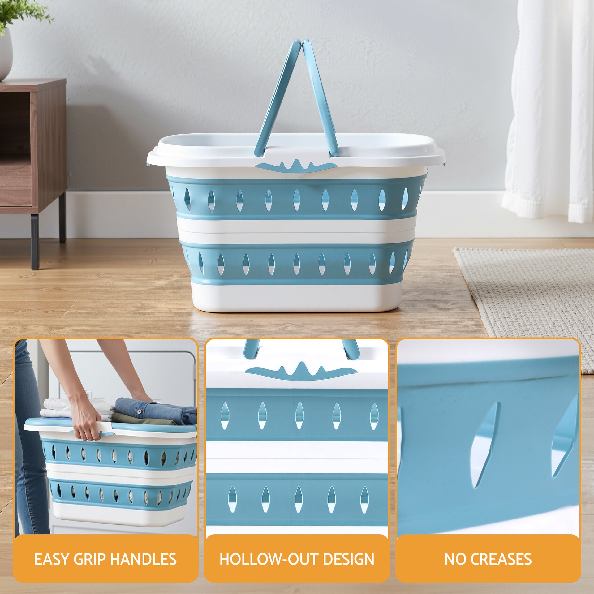 Artiss Laundry Basket Hamper Large Foldable Washing Clothes Storage Organiser Blue Awezingly