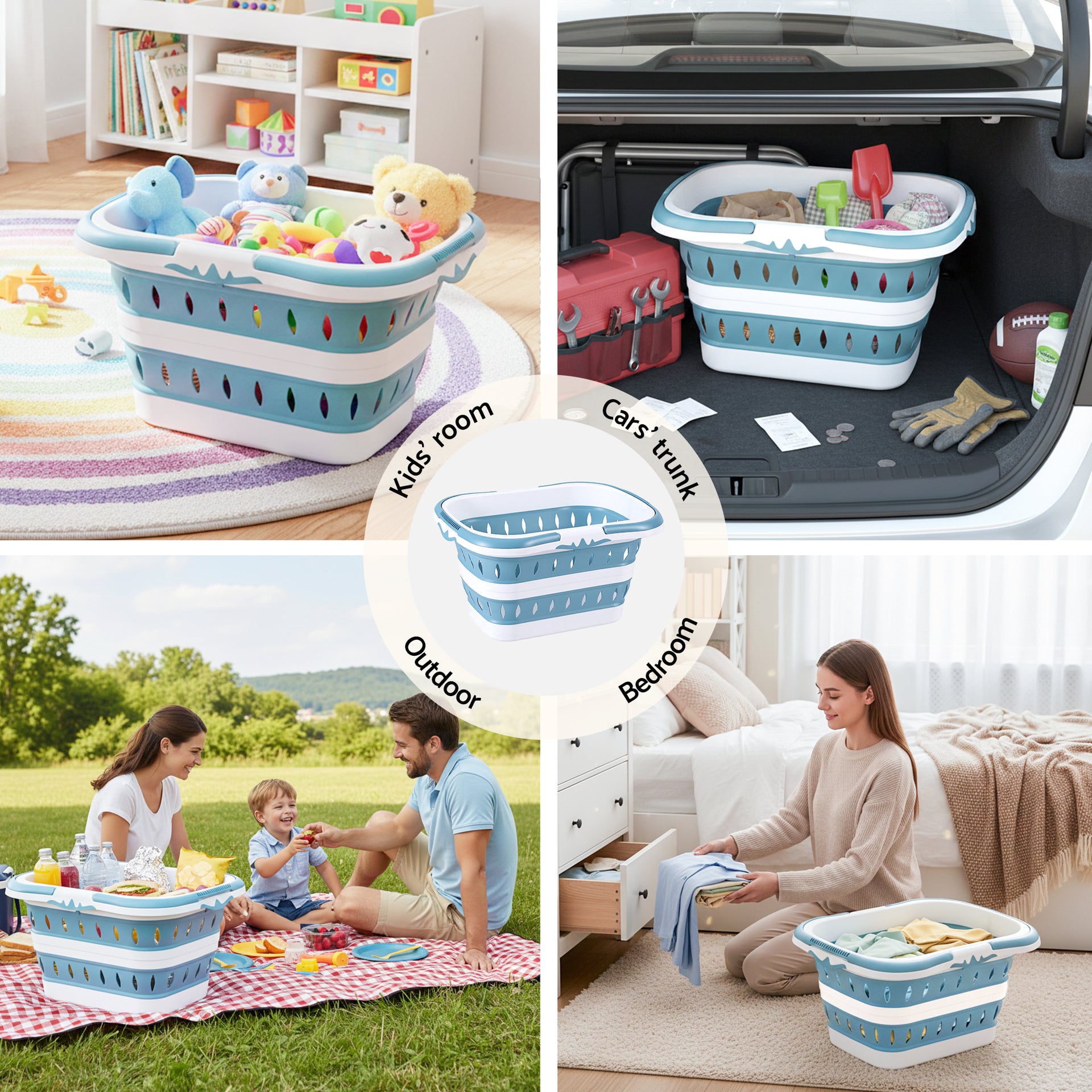 Artiss Laundry Basket Hamper Large Foldable Washing Clothes Storage Organiser Blue Awezingly
