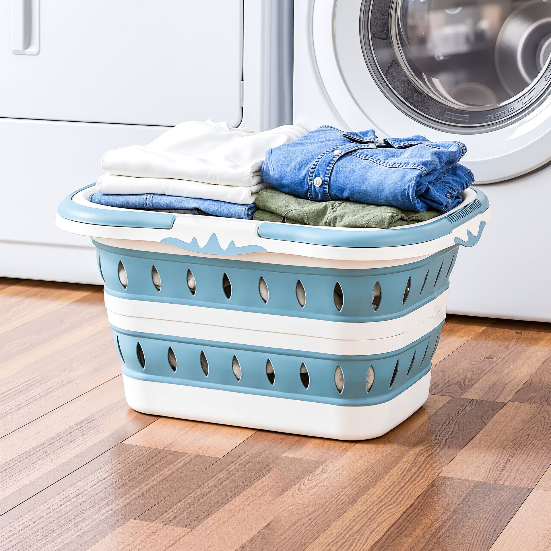 Artiss Laundry Basket Hamper Large Foldable Washing Clothes Storage Organiser Blue Awezingly