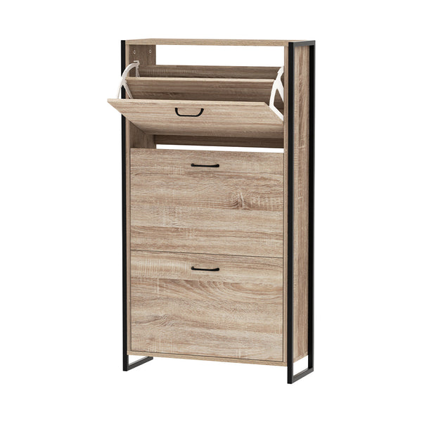 Artiss Shoe Cabinet Rack Wooden Up to 24 Pairs Metal Frame Artiss