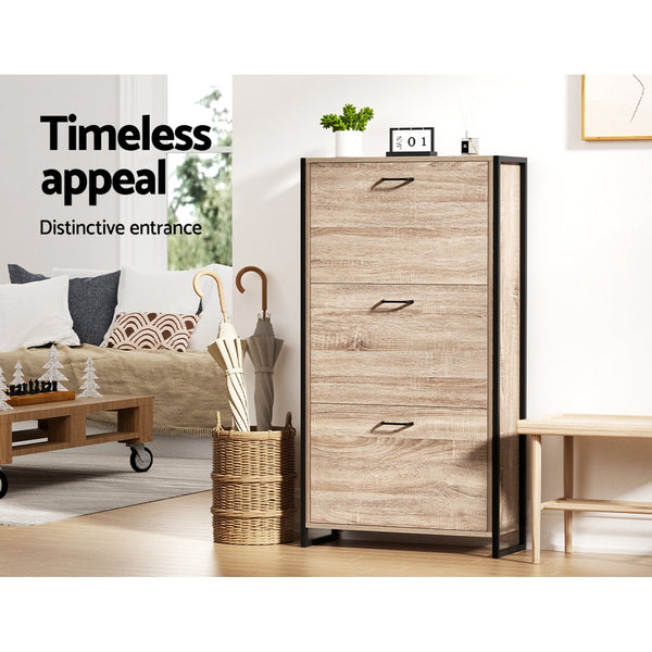 Artiss Shoe Cabinet Rack Wooden Up to 24 Pairs Metal Frame Artiss