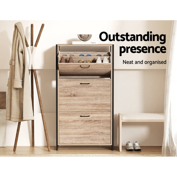 Artiss Shoe Cabinet Rack Wooden Up to 24 Pairs Metal Frame Artiss