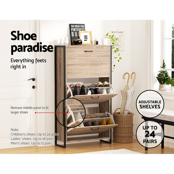 Artiss Shoe Cabinet Rack Wooden Up to 24 Pairs Metal Frame Artiss