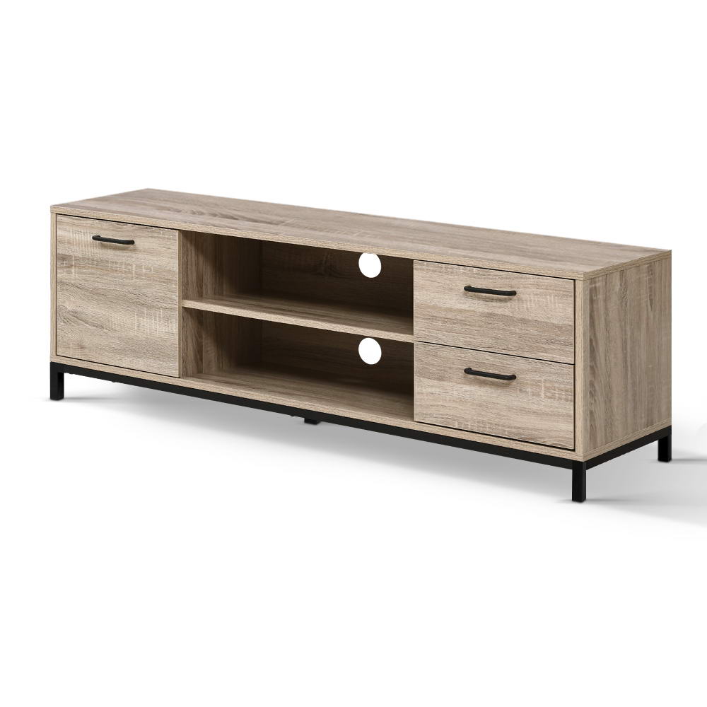 Artiss TV Cabinet Entertainment Unit Stand Industrial Wooden Metal Frame 132cm Oak Artiss