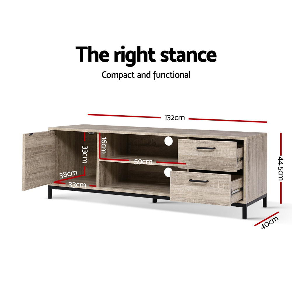 Artiss TV Cabinet Entertainment Unit Stand Industrial Wooden Metal Frame 132cm Oak Artiss